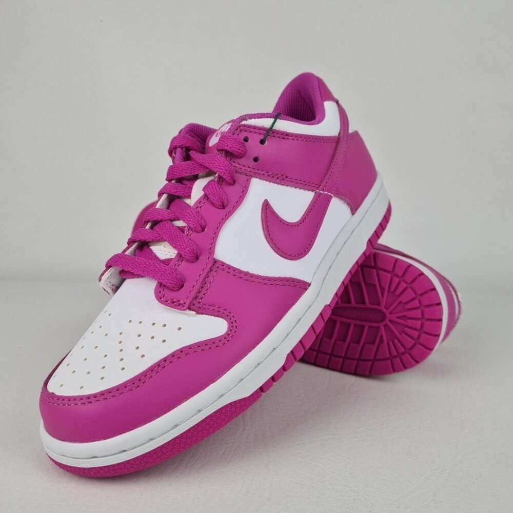 Nike Dunk Low BG White-Fuchsia Girls Sneakers SZ 5.5Y = 7 Womens - Picture 7 of 9